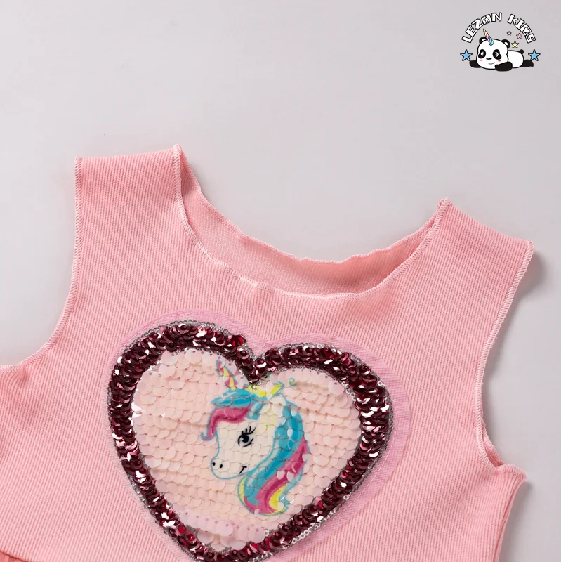 LEZONKIDS - Customizable Wholesale Sequined unicorn Print Stitching Dress Colorful Mesh Puffy Sweet Girls Princess Dress